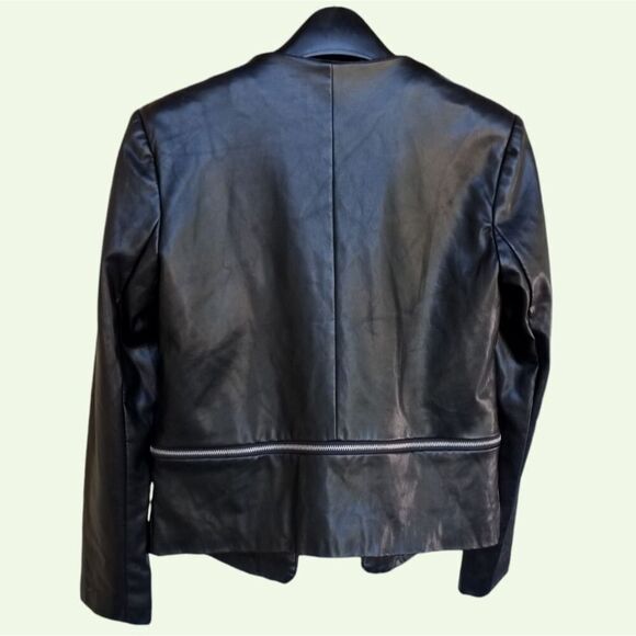 Forever 21 Moto Jacket Vegan Leather Cropped Black Silver Zippers Size S - Picture 3 of 10